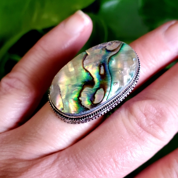 New Oversized Abalone Shell 925 Silver Statement Ring. - Picture 10 of 16